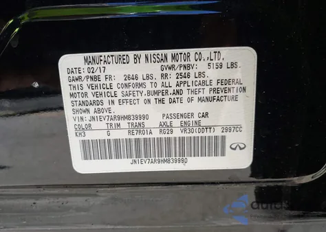 2017 Infiniti Q50 3.0T Premium from USA, damaged, VIN JN1EV7AR9HM839990